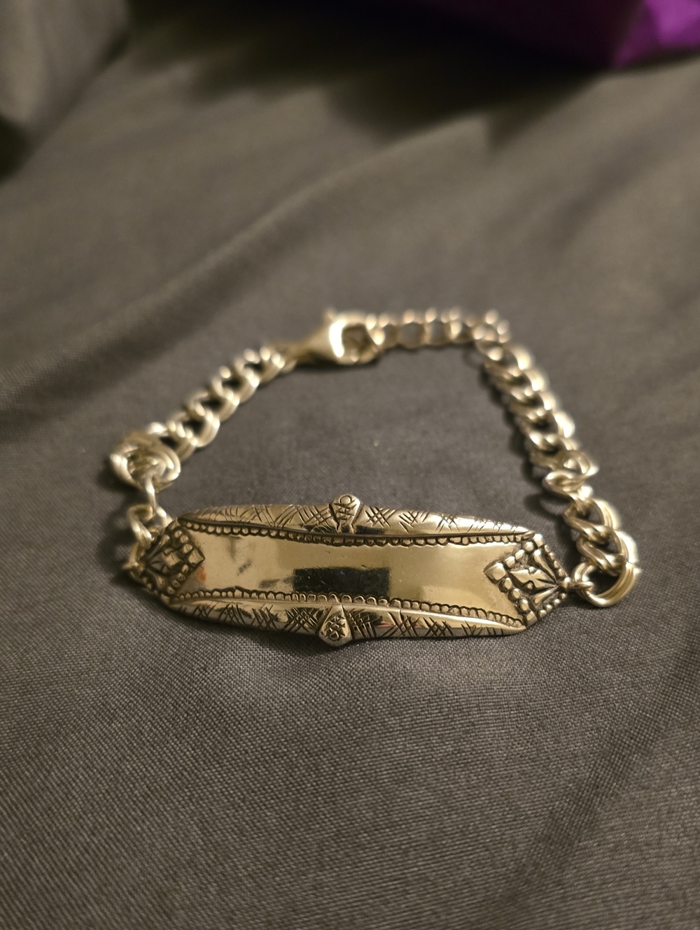 Sterling-Look Engraved ID Bracelet in Silver